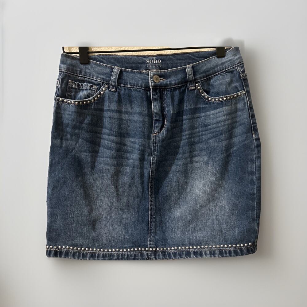Soho New York & Company Studded Women’s Blue Denim Mini Skirt Size 4